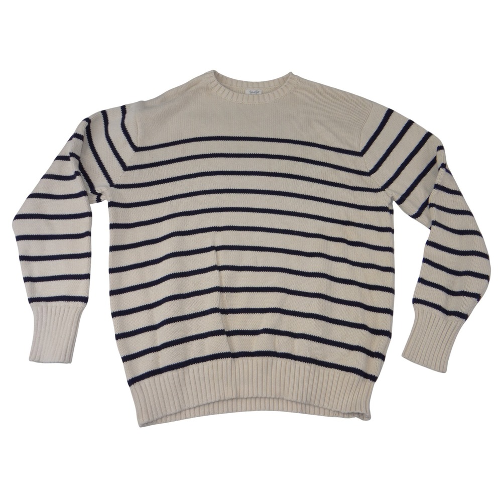 John Galt Brandy Melville Striped Cotton Knit Sweater Cream Navy Blue MH320